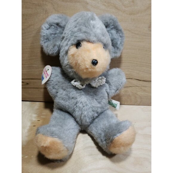 Vintage 1977 Gund Grey Mouse Hand Puppet With Tags & Bow Tie Clean NOS - Picture 1 of 9